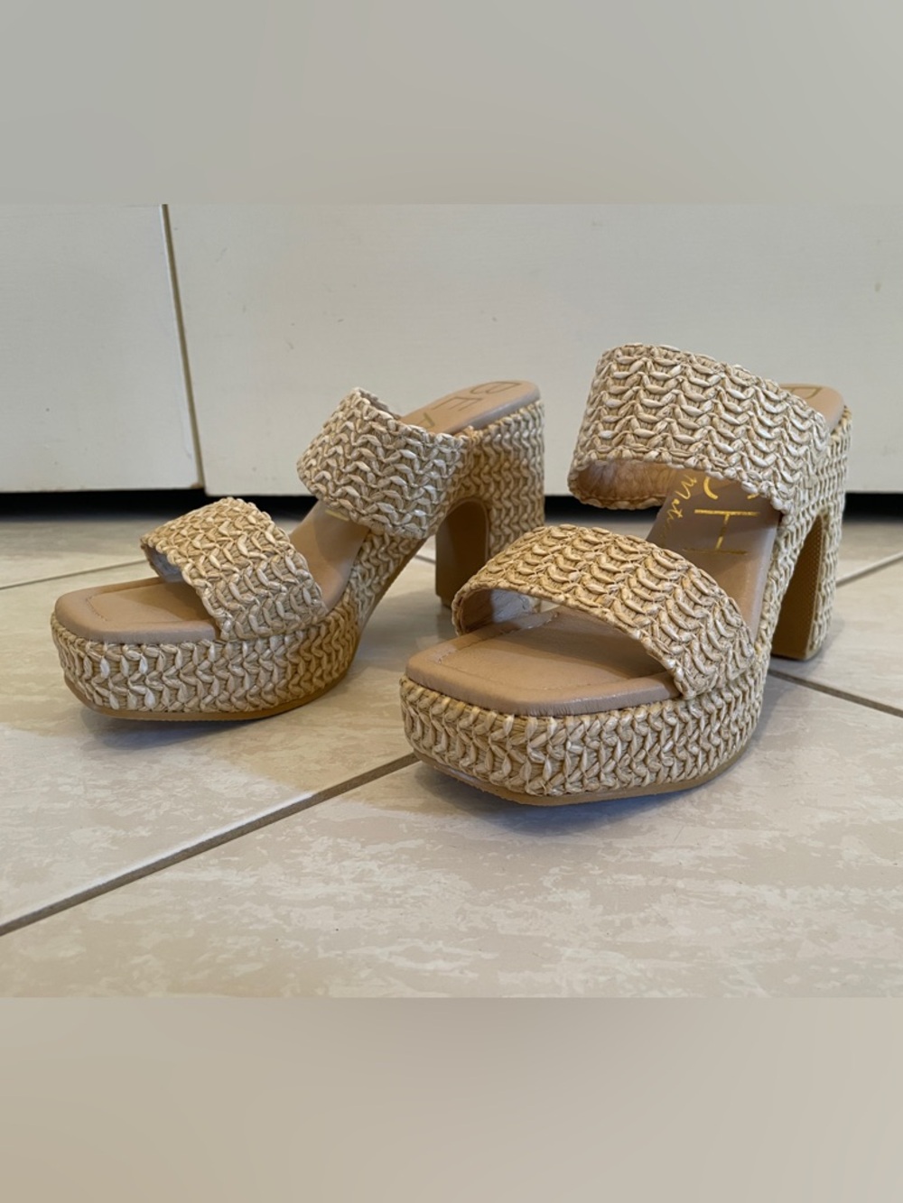 Matisse Natural Raffia Woven Platform Heels